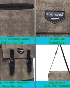 Retro Distorted Cotton Canvas Messenger Bag (Khaaki)